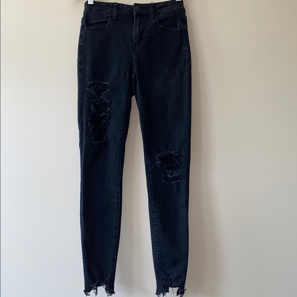 American Eagle Ne(x)t Level Ripped Hi-Rise Jegging Black Wash - Picture 7 of 13